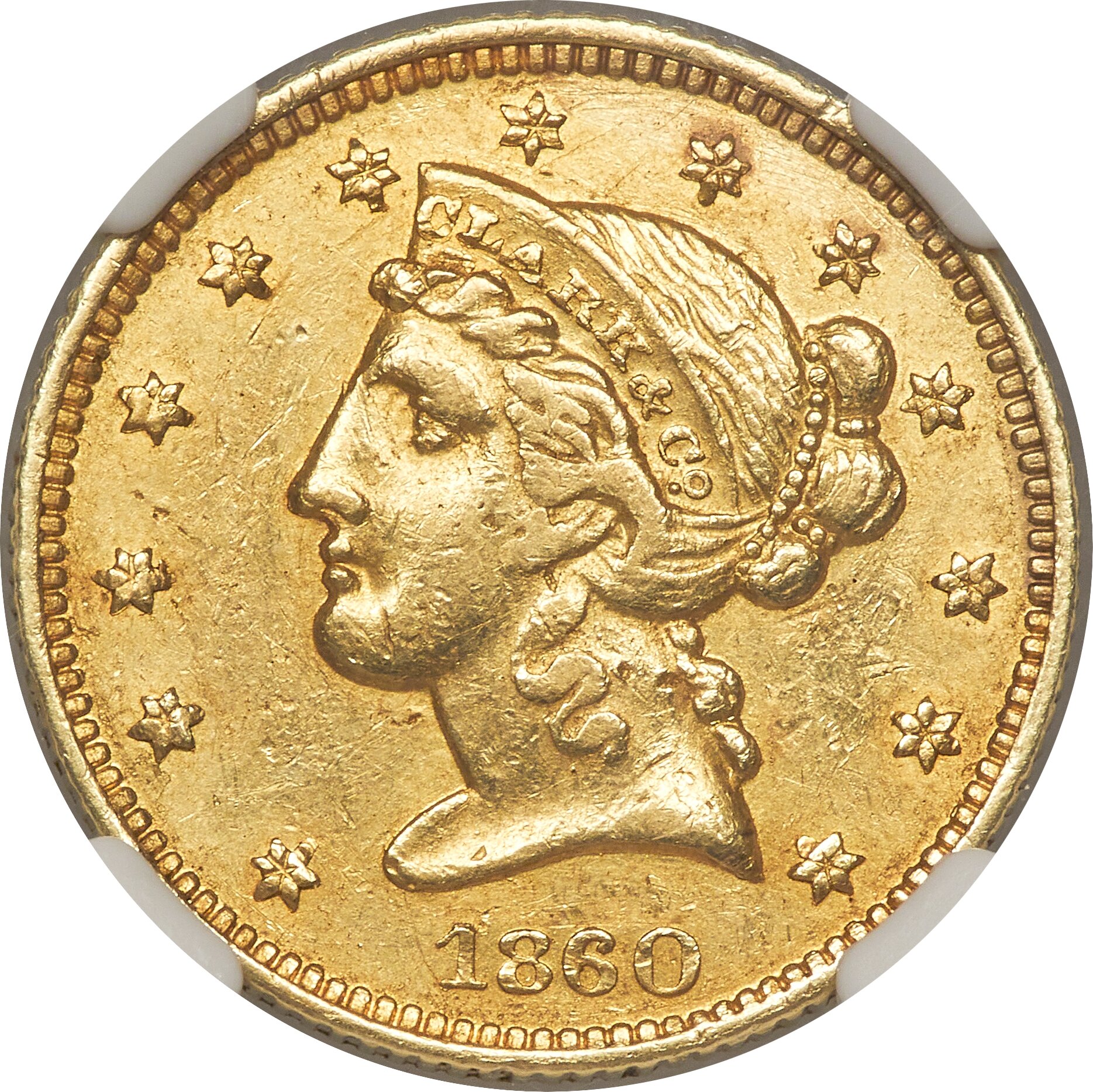 image for: 1860 $5 Clark, Gruber & Co. Five Dollar MS61 NGC. K-2, R.4....