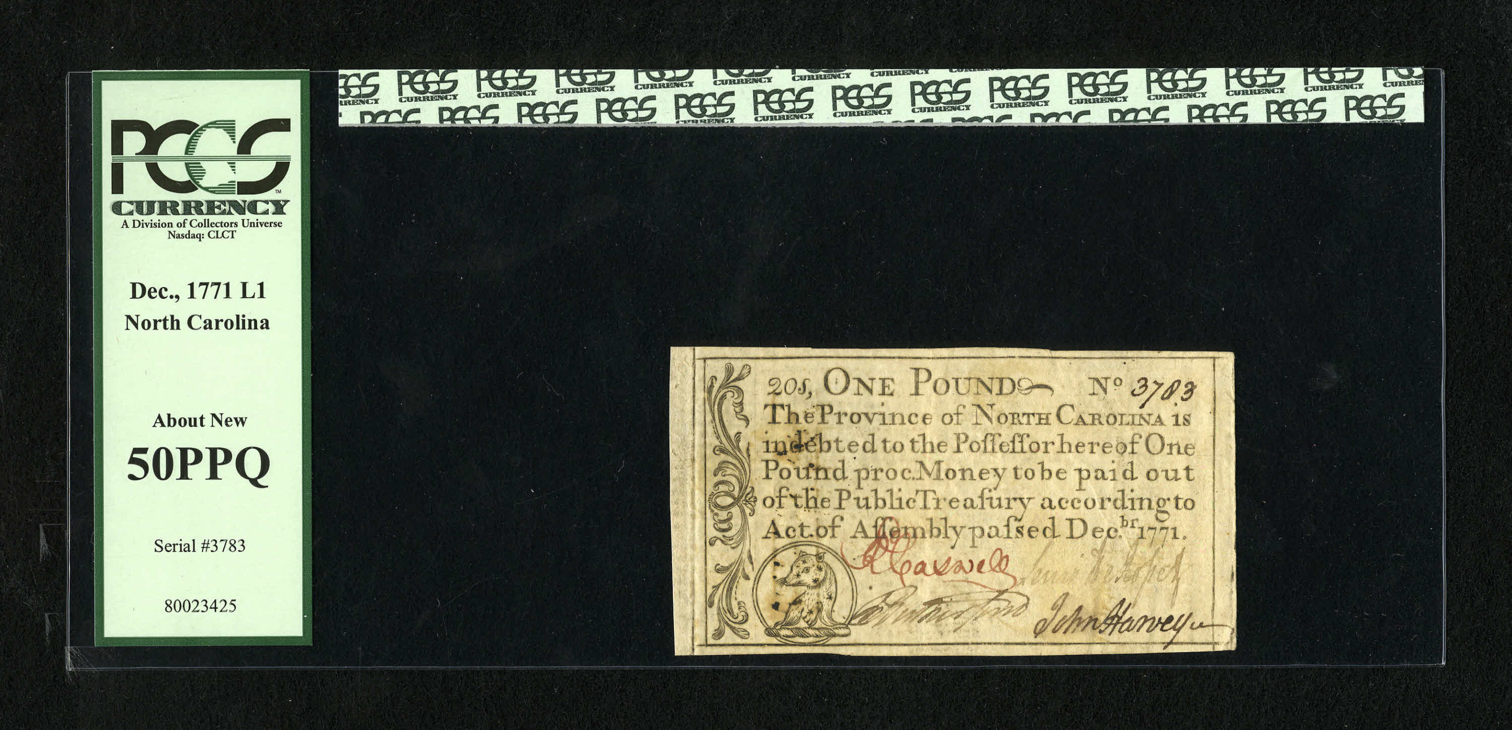 image for: North Carolina December, 1771 £1 PCGS About New 50PPQ....