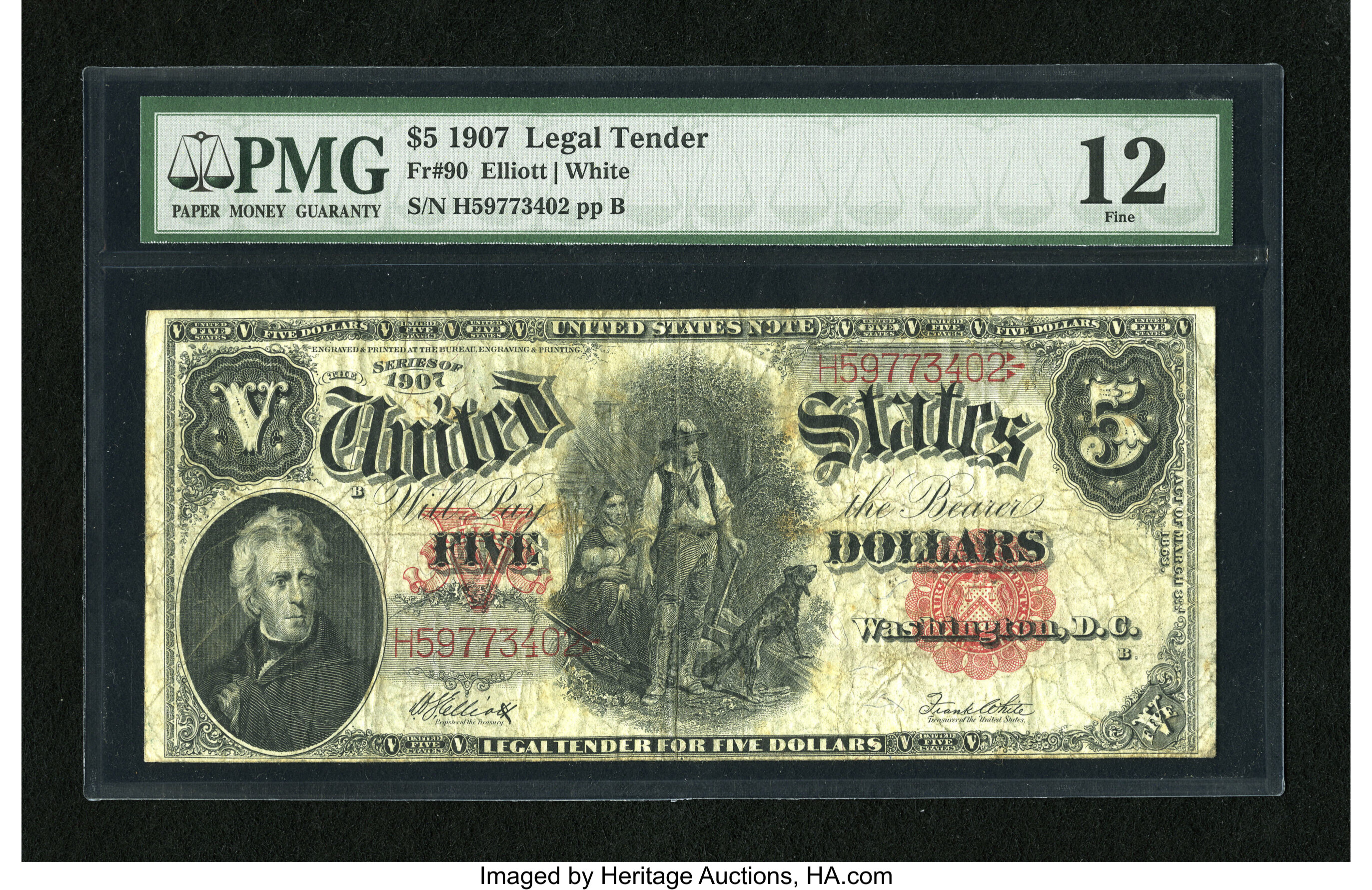 image for: Fr. 90 $5 1907 Legal Tender PMG Fine 12....