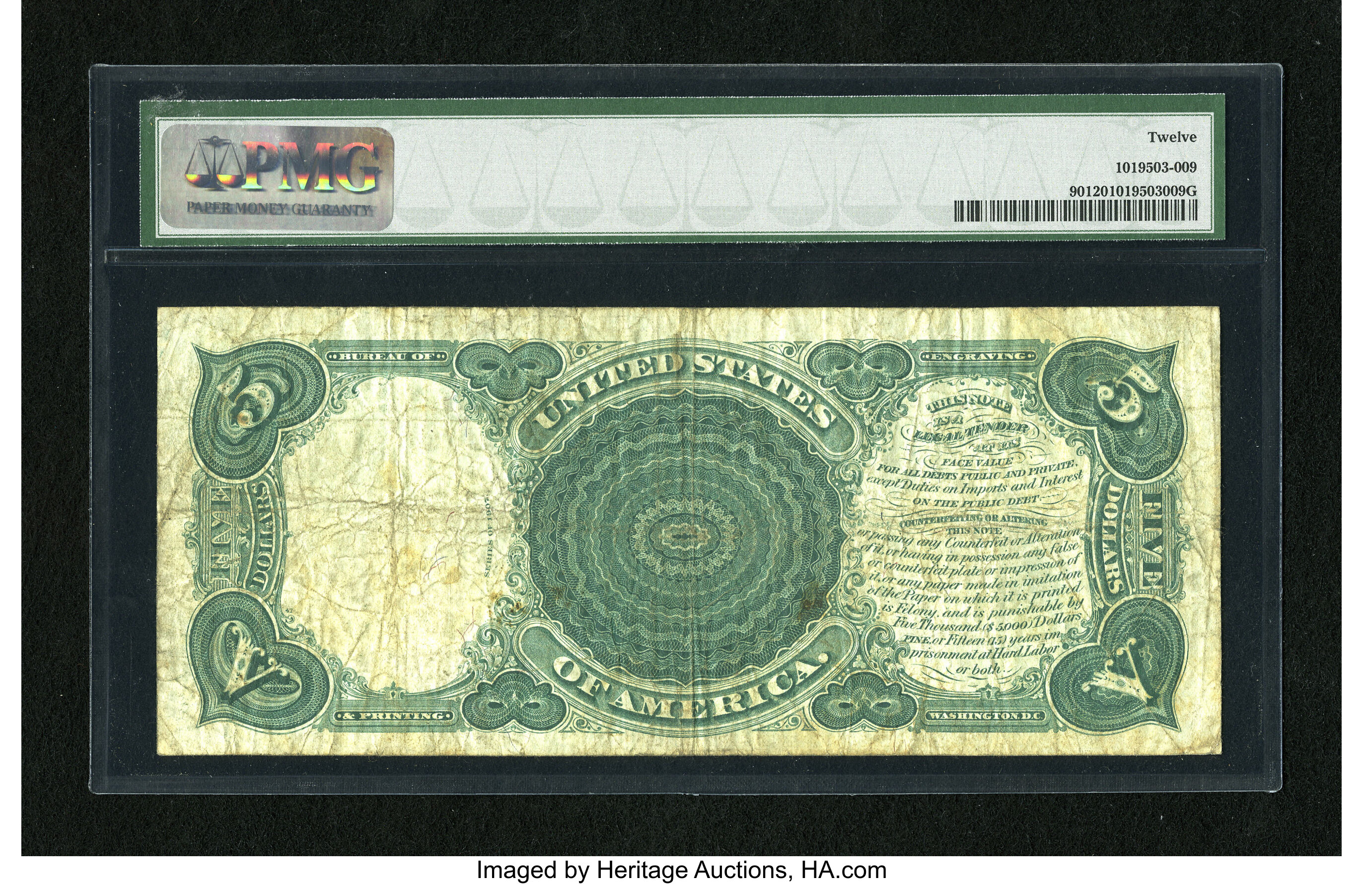 image for: Fr. 90 $5 1907 Legal Tender PMG Fine 12....