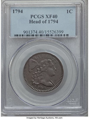 image for: 1794 1C Head of 1794, S-59, B-57, R.3, XF40 PCGS....