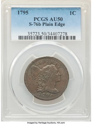 image for: 1795 1C Plain Edge, S-76b, B-4b, R.1, AU50 PCGS....