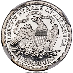 image for: 1869 25C PR65 Cameo NGC. Briggs 2-B....