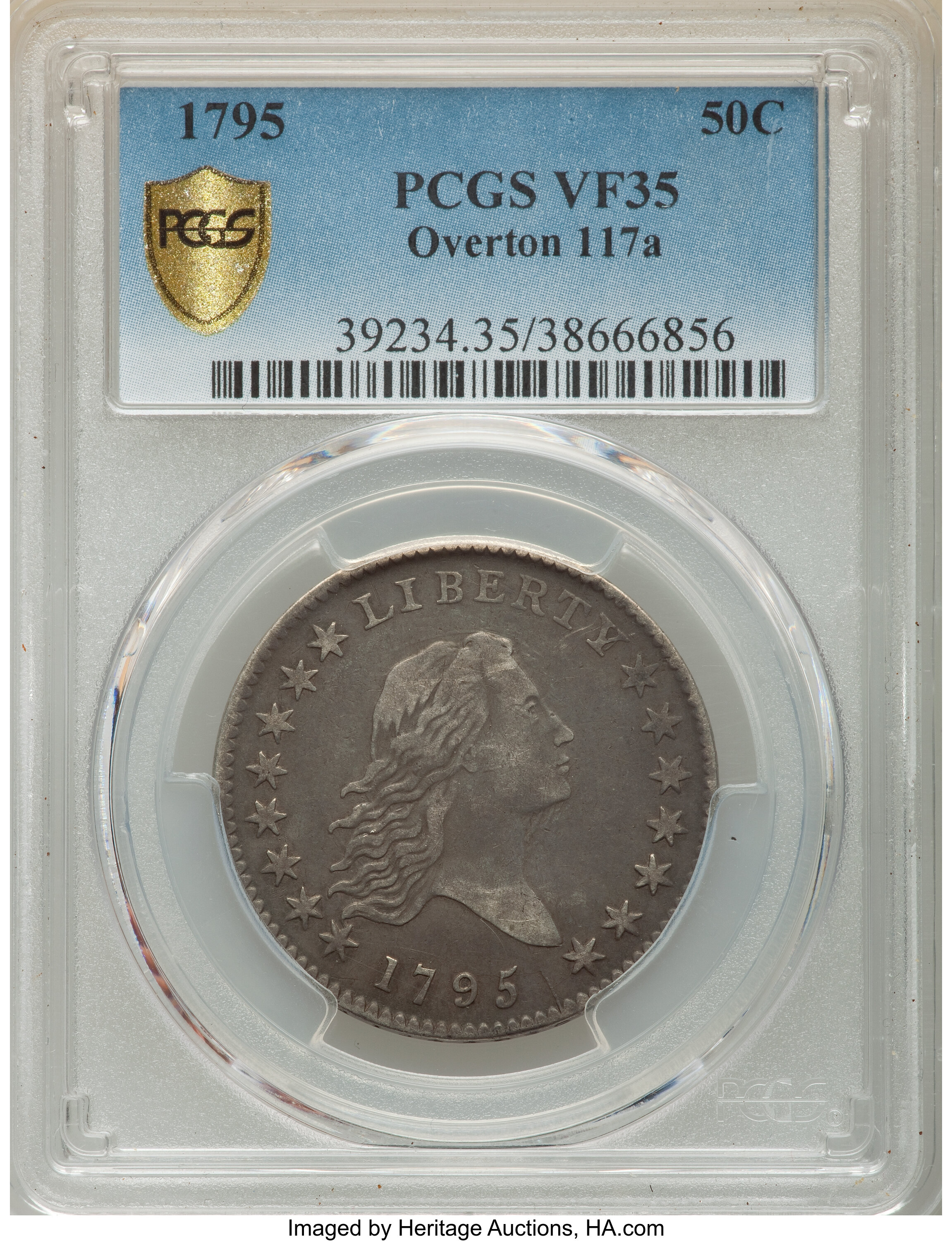 image for: 1795 50C 2 Leaves, O-117a, T-3, R.3, VF35 PCGS....