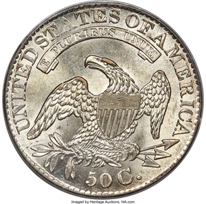image for: 1828 50C Square Base 2, Small 8s, Large Letters, O-116, R.2, MS63 PCGS....