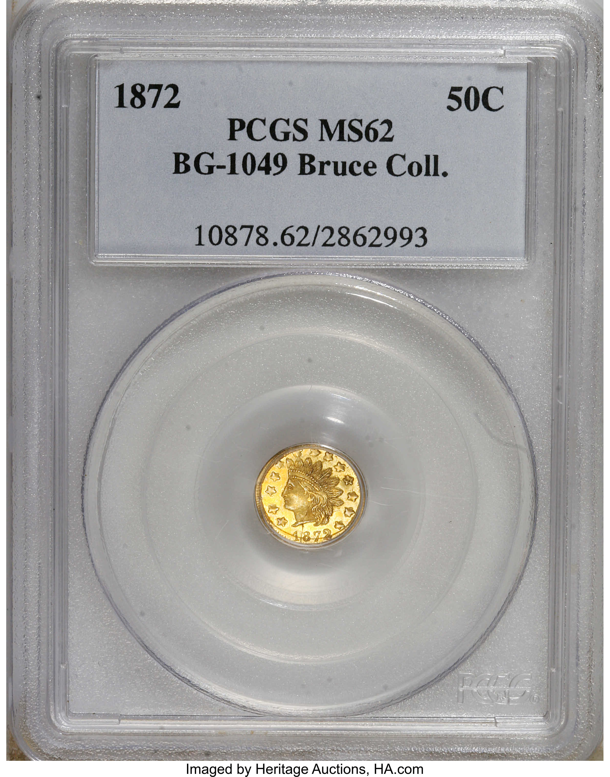 image for: 1872 50C Indian Round 50 Cents, BG-1049, R.4, MS62 PCGS. PCGS Population (14/53). NGC Census: (0/4).   (#10878)...