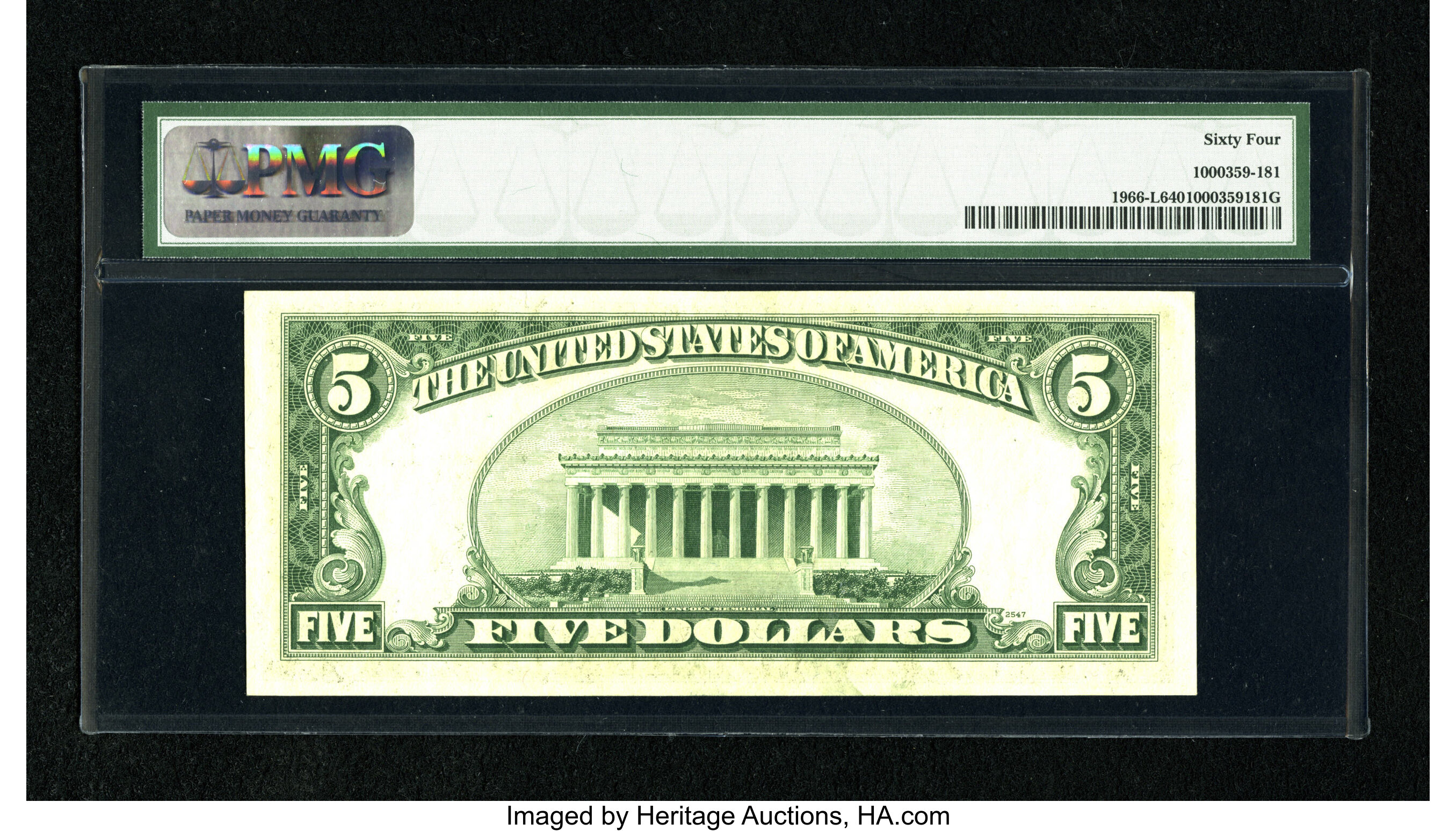 image for: Fr. 1966-L $5 1950E Federal Reserve Note. PMG Choice Uncirculated 64....