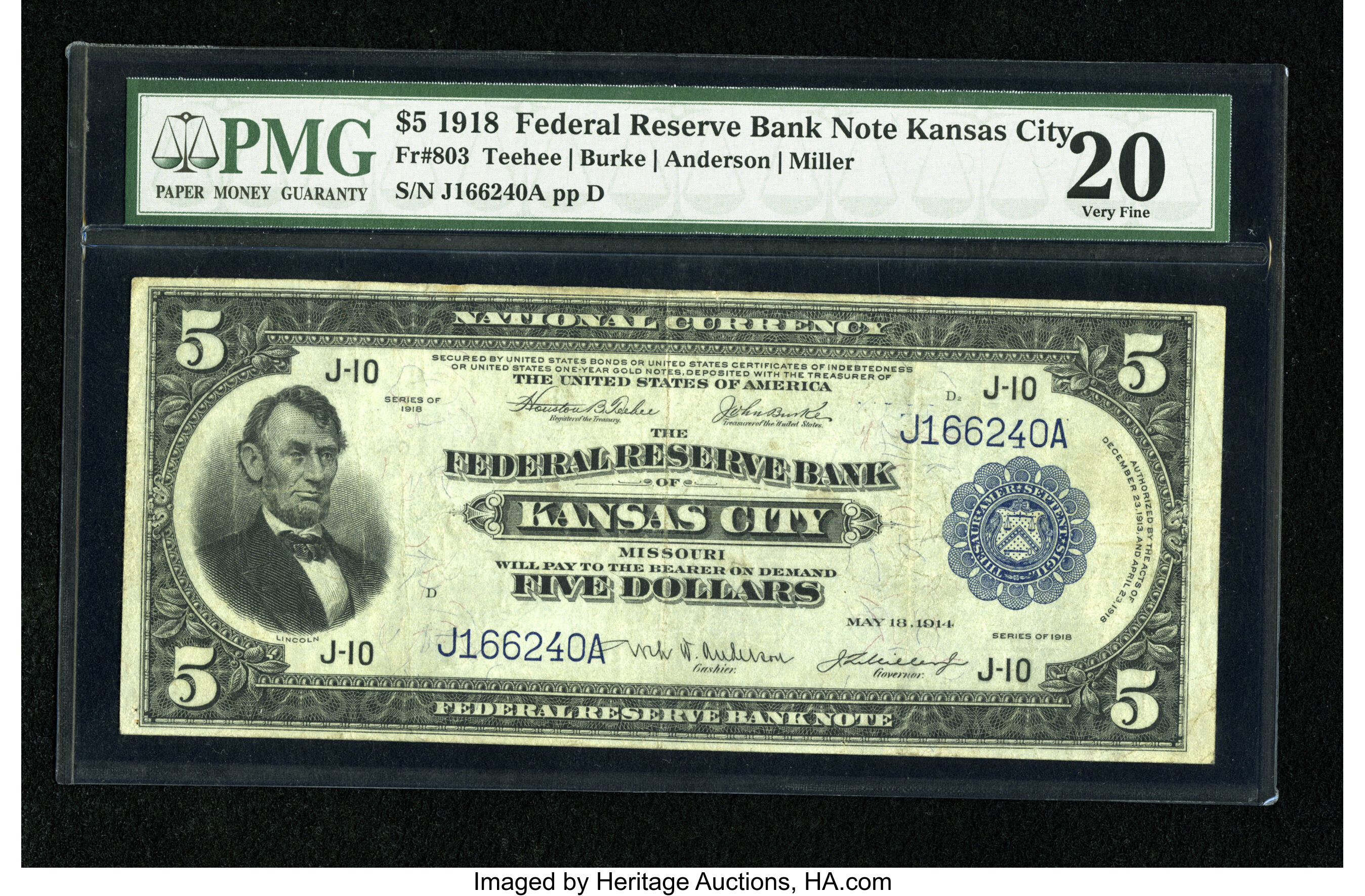 image for: Fr. 803 $5 1918 Federal Reserve Bank Note PMG Very Fine 20....