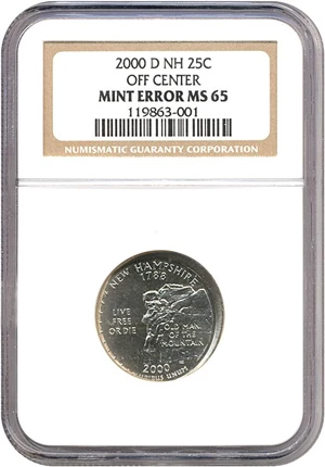 image for: 2000-D New Hampshire 25c NGC MS65 - Off center