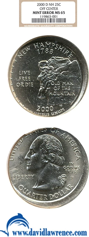 image for: 2000-D New Hampshire 25c NGC MS65 - Off center