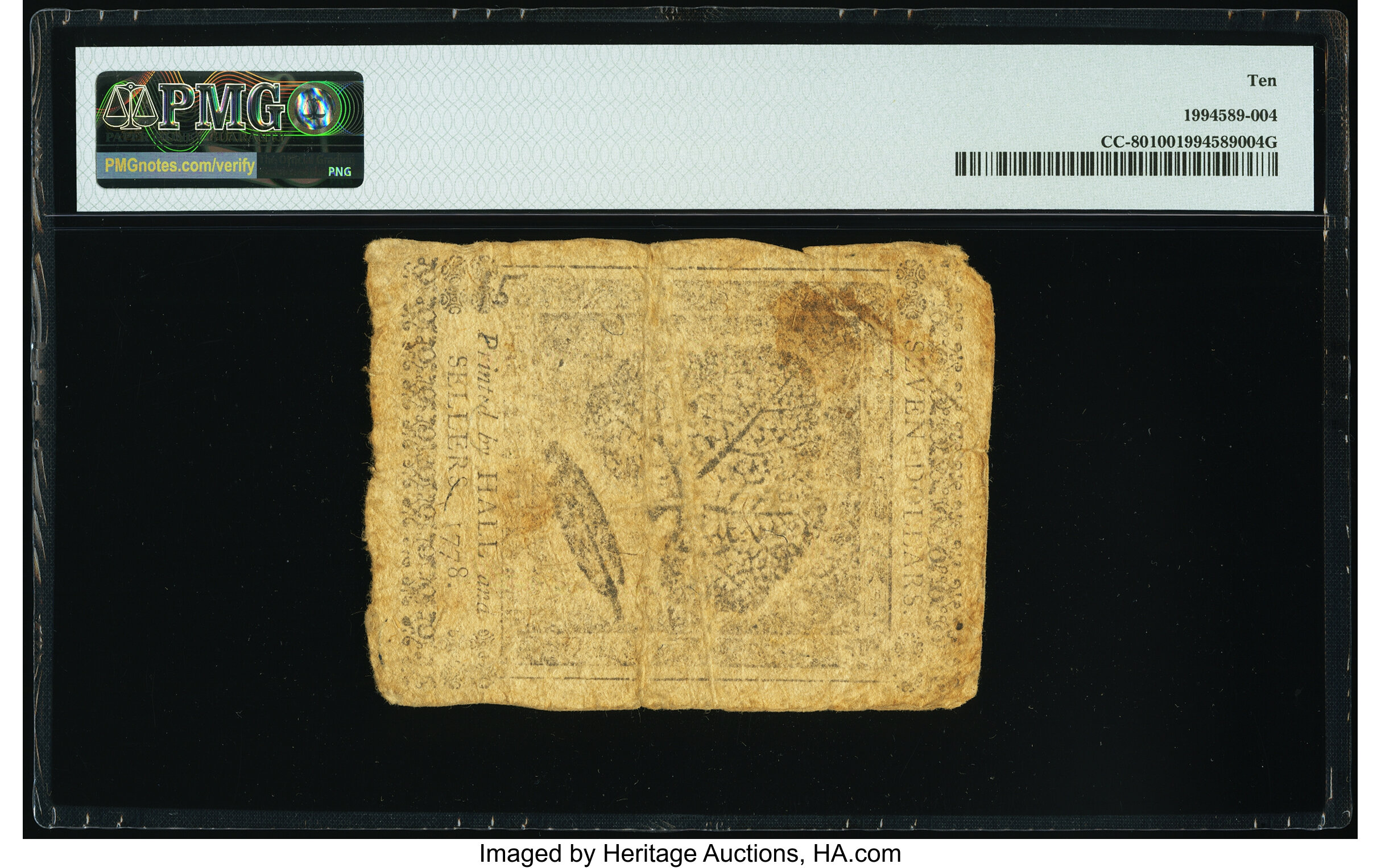 image for: Continental Currency September 26, 1778 $7 PMG Very Good 10....
