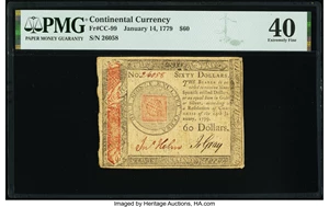 image for: Continental Currency January 14, 1779 $60 PMG Extremely Fine 40....