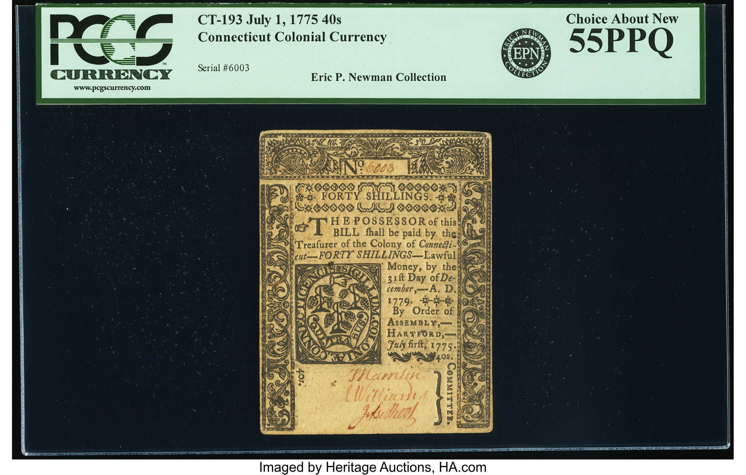 image for: Connecticut July 1, 1775 40s PCGS Choice About New 55PPQ....