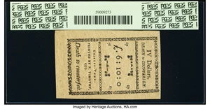 image for: South Carolina December 23, 1776 $4 Remainder PCGS Gem New 65PPQ....