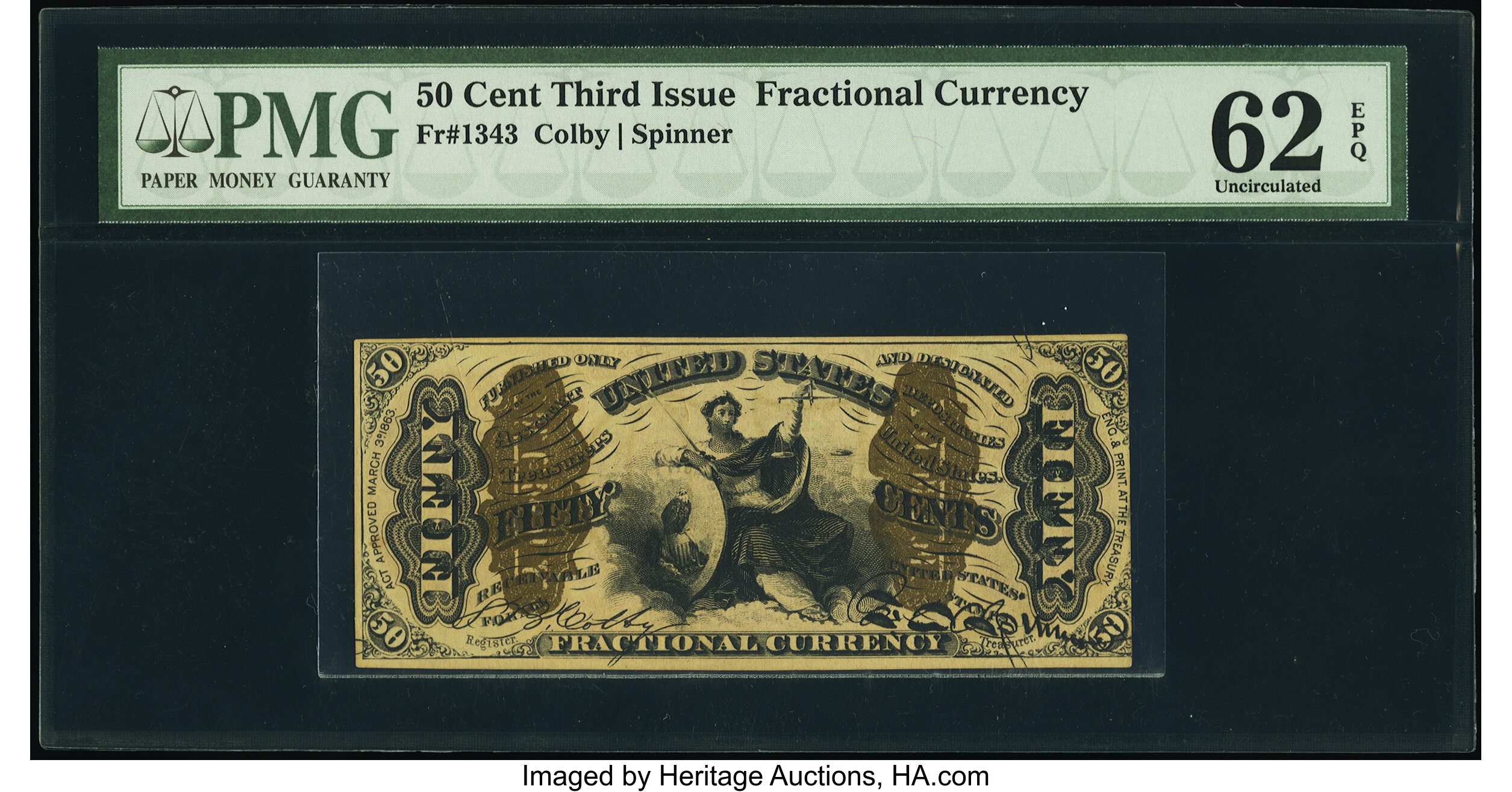 image for: Fr. 1343 50¢ Third Issue Justice PMG Uncirculated 62 EPQ....