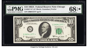 image for: Fr. 2017-G* $10 1963A Federal Reserve Star Note. PMG Superb Gem Unc 68 EPQ*....