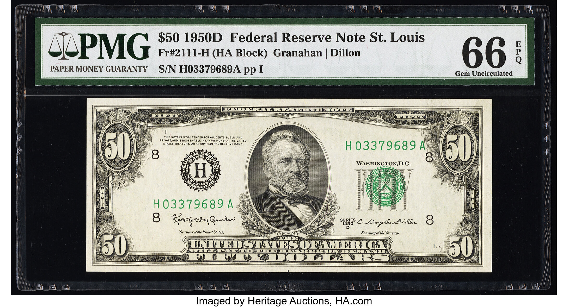 image for: Fr. 2111-H $50 1950D Federal Reserve Note. PMG Gem Uncirculated 66 EPQ....