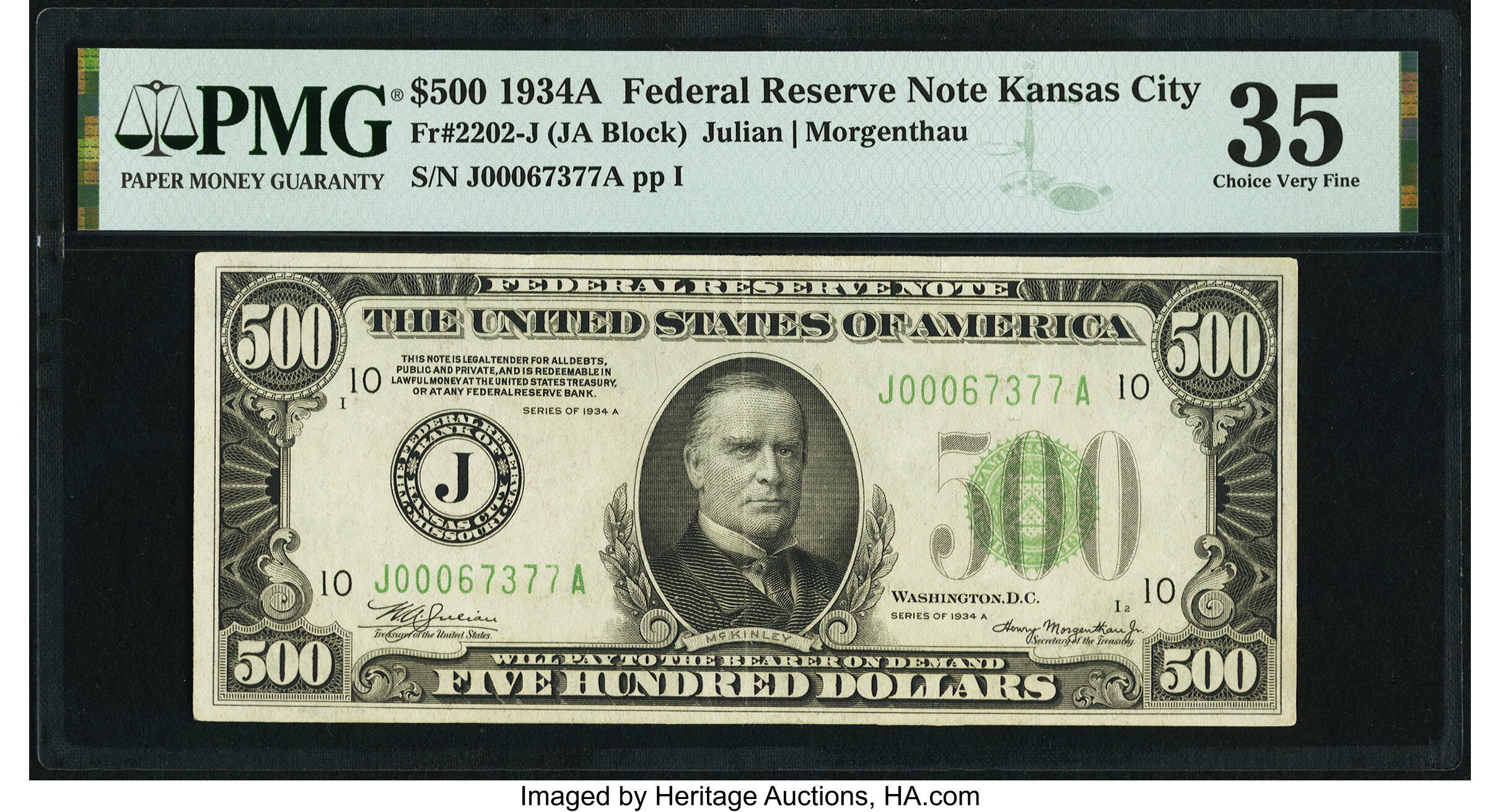 image for: Fr. 2202-J $500 1934A Federal Reserve Note. PMG Choice Very Fine 35....