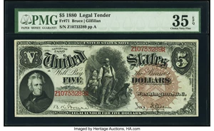image for: Fr. 71 $5 1880 Legal Tender PMG Choice Very Fine 35 EPQ....