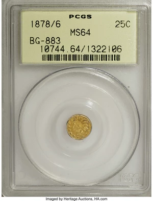 image for: 1878/6 25C Indian Round 25 Cents, BG-883, High R.4, MS64 PCGS. PCGS Population (25/2). NGC Census: (0/2). (#10744)...
