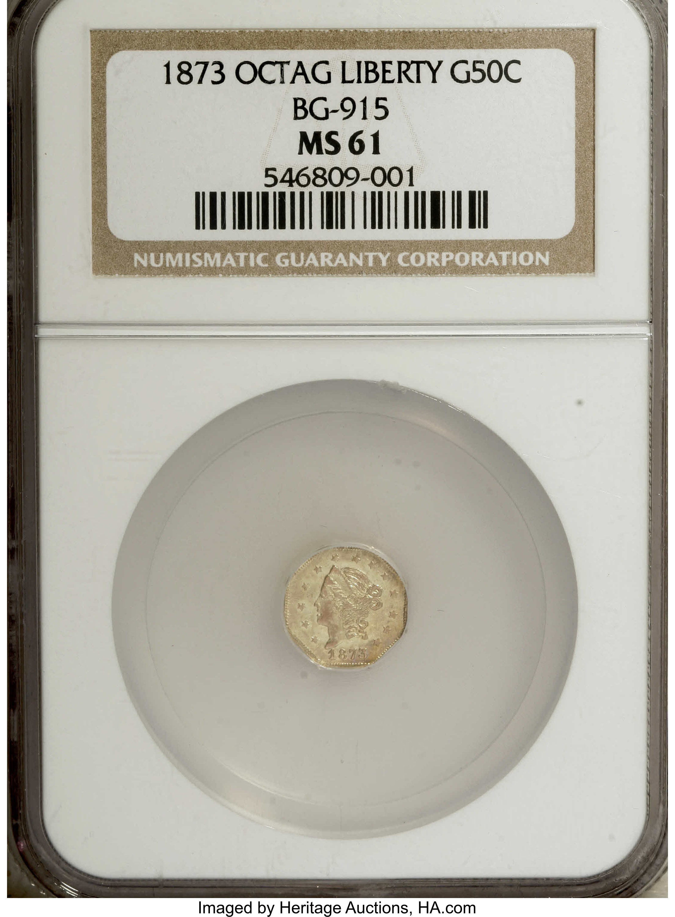 image for: 1873 50C Liberty Octagonal 50 Cents, BG-915, Low R.4, MS61 NGC. NGC Census: (1/7). PCGS Population (6/113).   (#10773)...