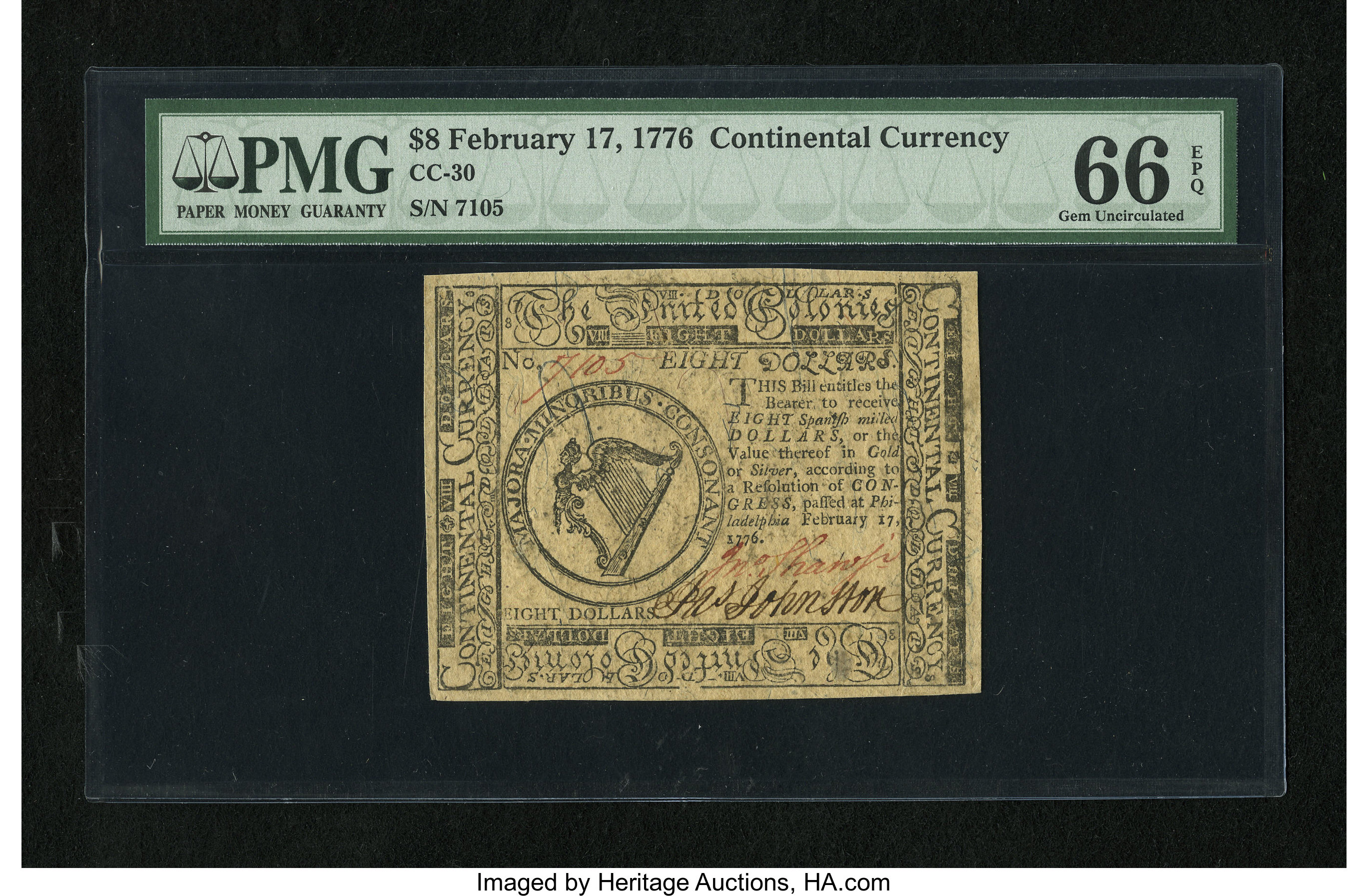 image for: Continental Currency February 17, 1776 $8 PMG Gem Uncirculated 66 EPQ....