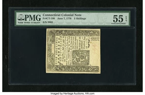 image for: Connecticut June 7, 1776 5s Uncanceled PMG About Uncirculated 55 EPQ.