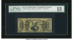 image for: Fr. 1333 50c Third Issue Spinner PMG Choice Fine 15....
