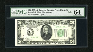 image for: Fr. 2055-G $20 1934A Mule Federal Reserve Note. PMG Choice Uncirculated 64....