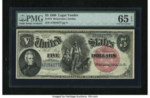 image for: Fr. 74 $5 1880 Legal Tender PMG Gem Uncirculated 65 EPQ....