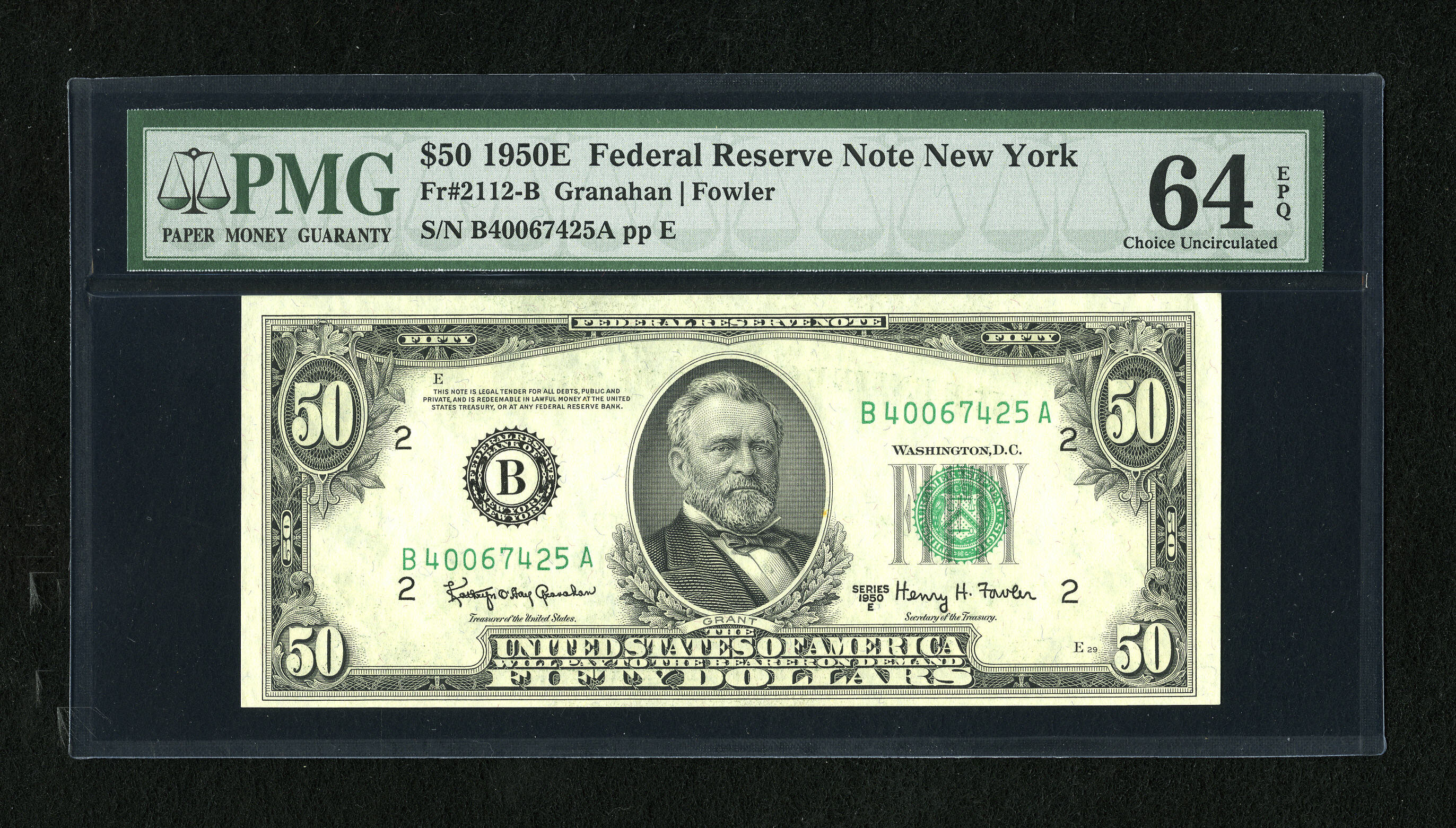 image for: Fr. 2112-B $50 1950E Federal Reserve Note. PMG Choice Uncirculated 64 EPQ....