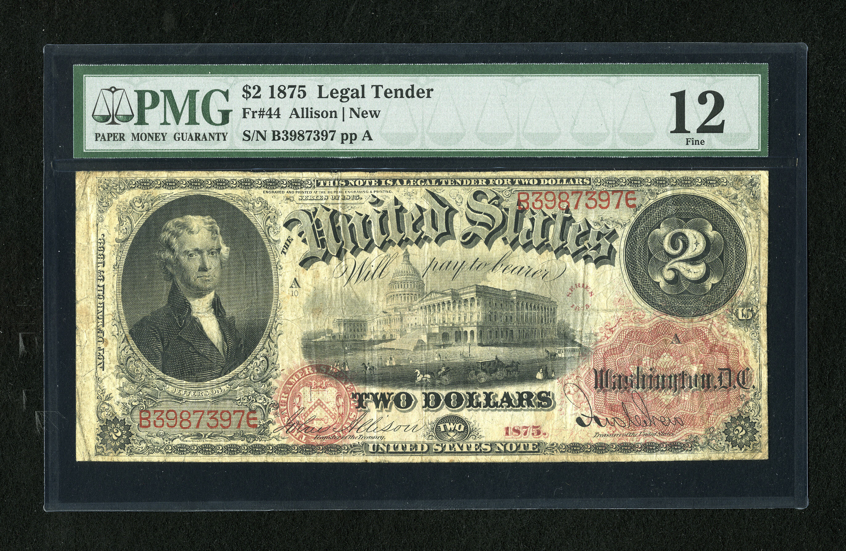 image for: Fr. 44 $2 1875 Legal Tender PMG Fine 12....