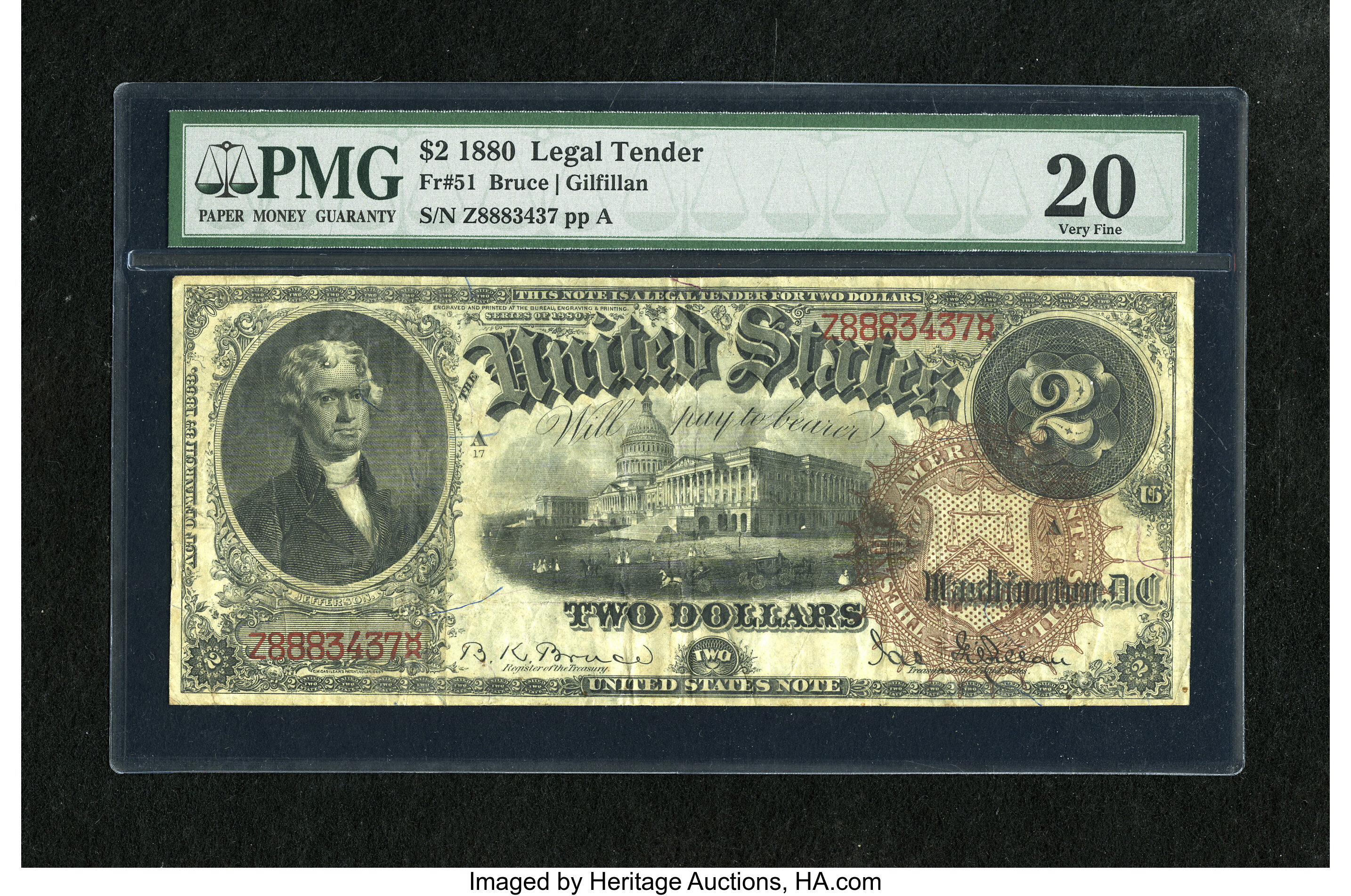 image for: Fr. 51 $2 1880 Legal Tender PMG Very Fine 20.