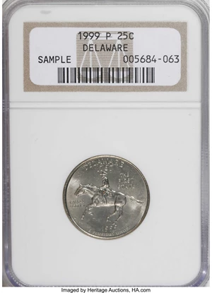 image for: 1999-P 25C Sample Delaware NGC. Although NGC failed to designate a grade, we believe it's a MS63. NGC Census: (0/0). PCGS ...