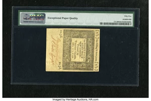 image for: Connecticut June 19, 1776 1s/3d Uncancelled PMG About Uncirculated 55 EPQ.