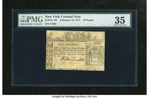 image for: New York February 16, 1771 L10 PMG Choice Very Fine 35.