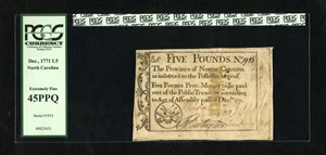 image for: North Carolina December, 1771 £5 PCGS Extremely Fine 45PPQ....