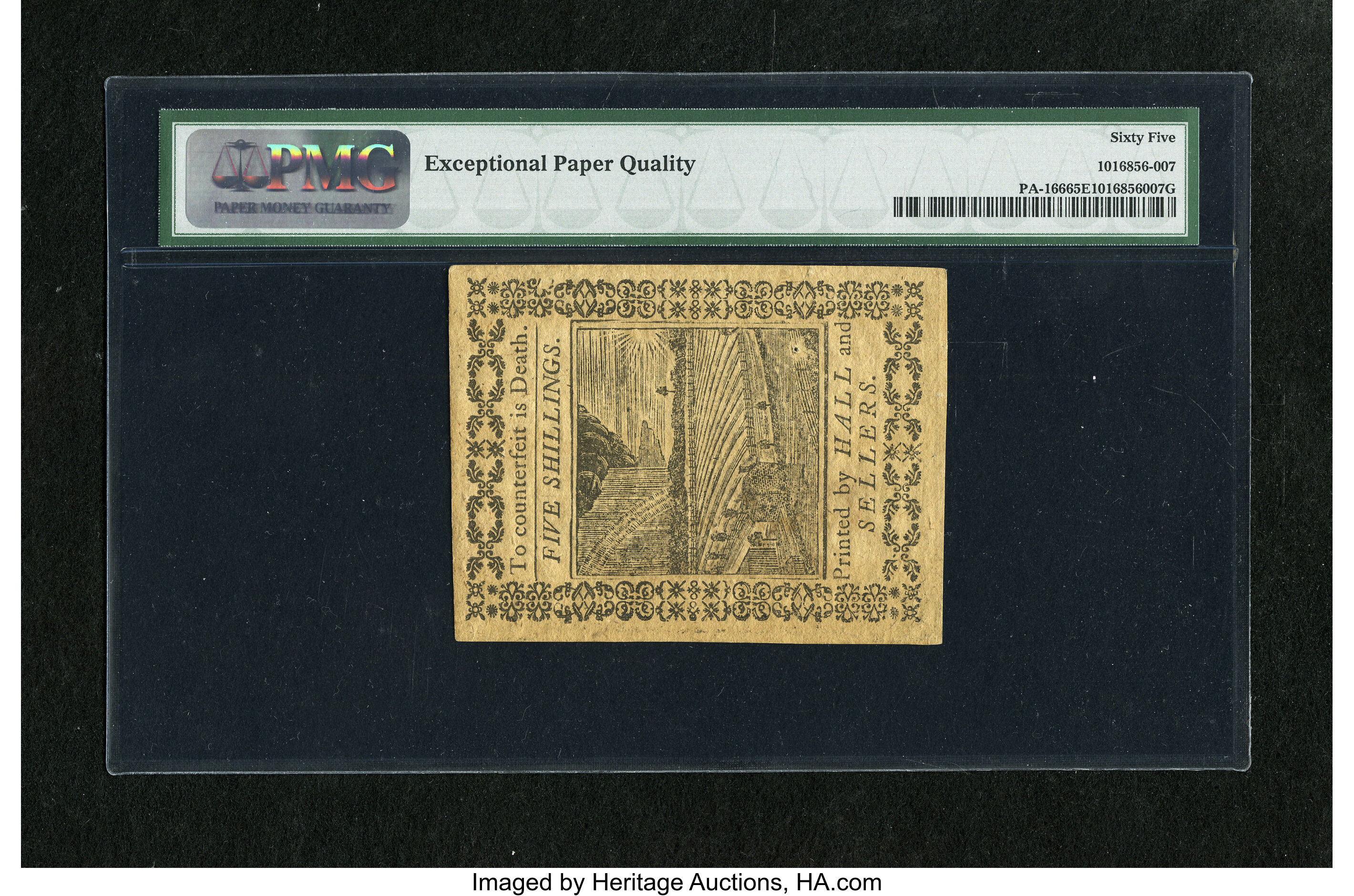 image for: Pennsylvania October 1, 1773 5s PMG Gem Uncirculated 65 EPQ....