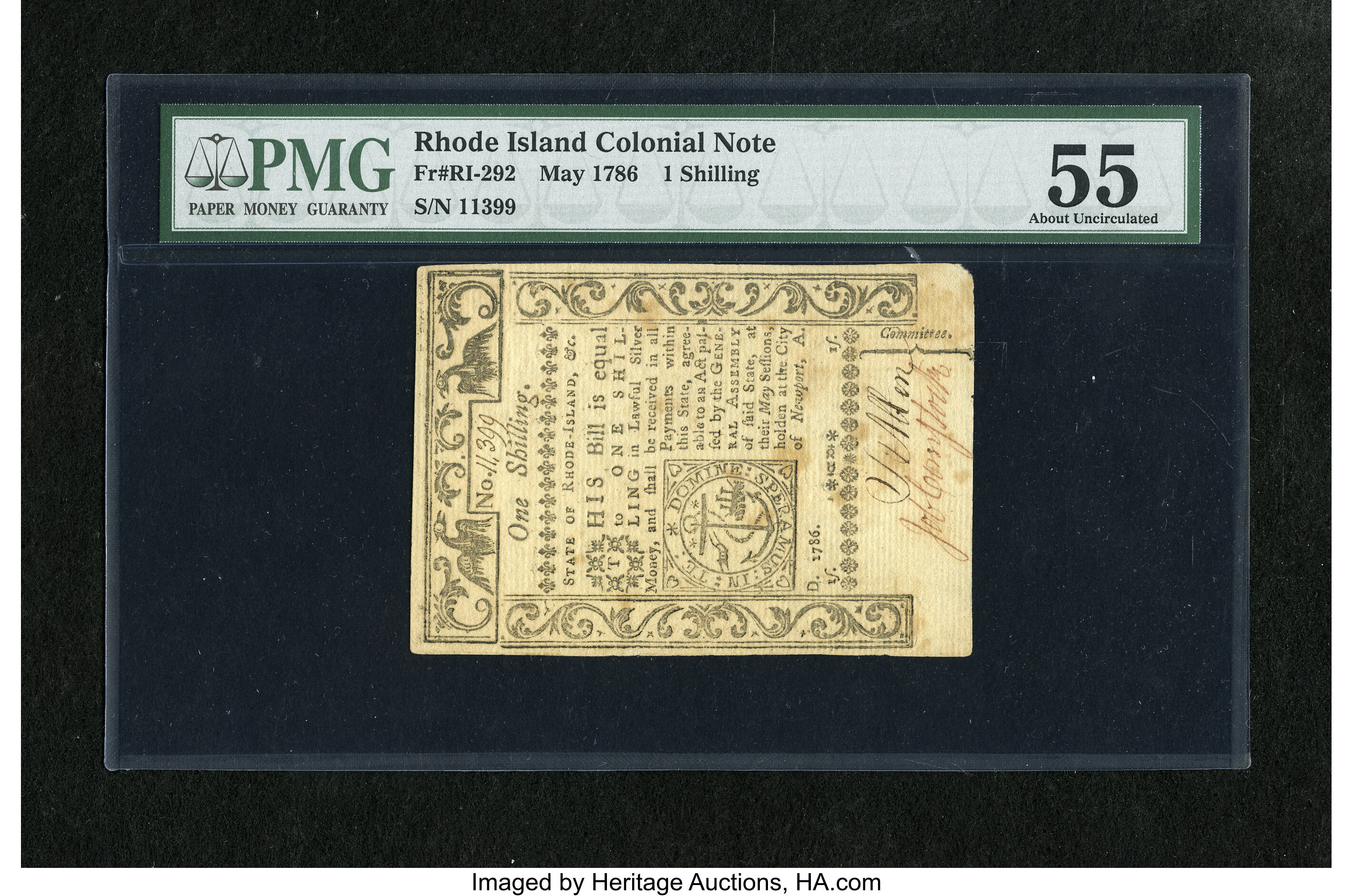 image for: Rhode Island May 1786 1s PMG About Uncirculated 55.
