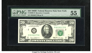 image for: Fr. 2069-B $20 1969B Federal Reserve Note. PMG About Uncirculated 55....