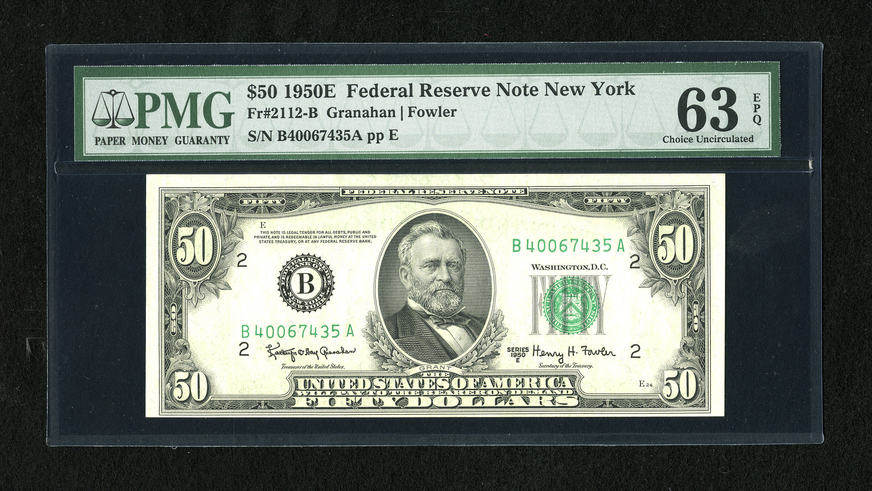image for: Fr. 2112-B $50 1950E Federal Reserve Note. PMG Choice Uncirculated 63 EPQ....