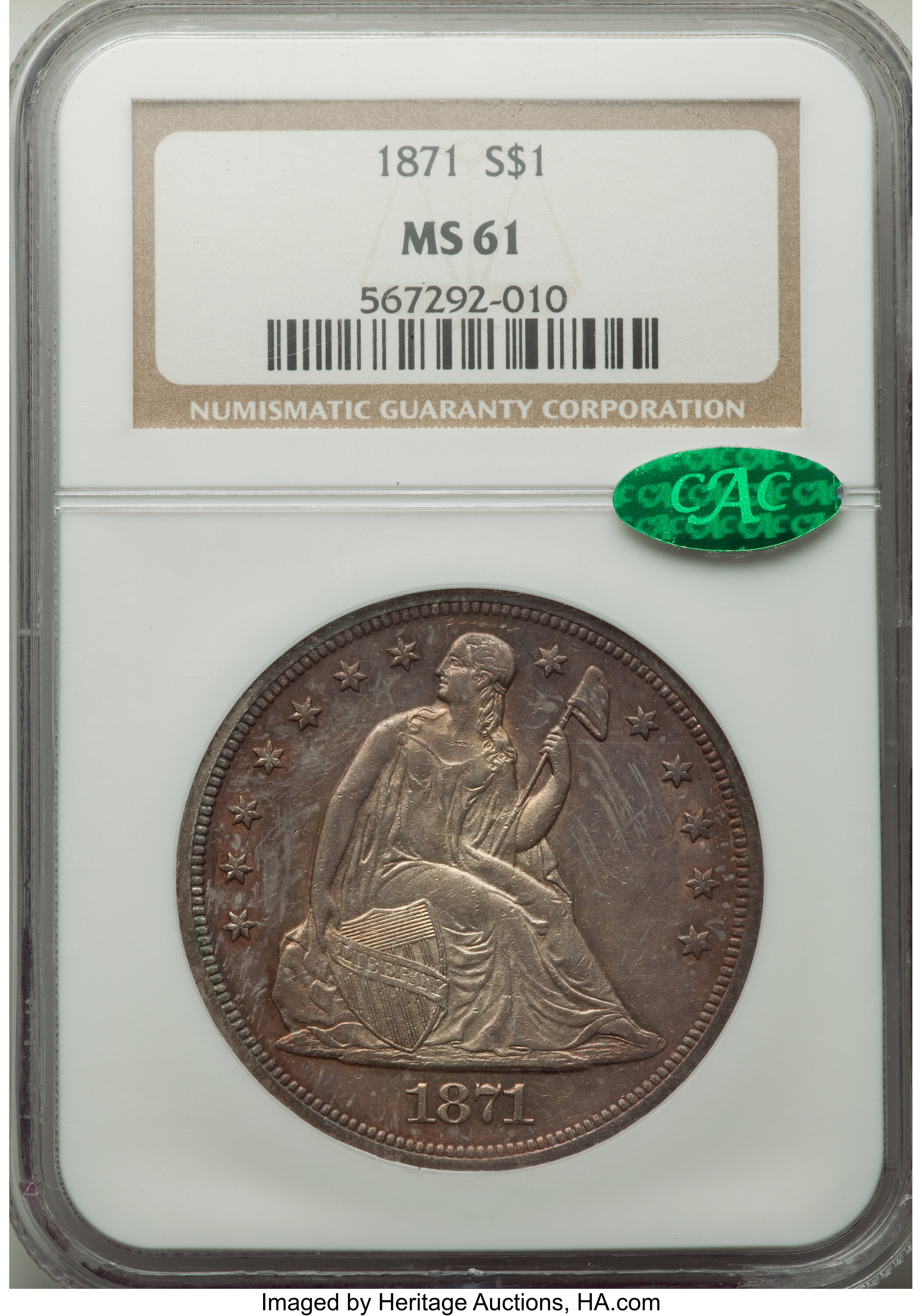 1871 $1 MS61 NGC. CAC. OC-11, R.2. NGC Census: (39/112). PCGS Population: (34/152). CDN: $1,750 Whsle. Bid for NGC/PCGS MS6...