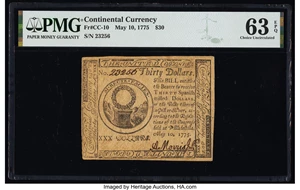image for: Continental Currency May 10, 1775 $30 PMG Choice Uncirculated 63 EPQ....