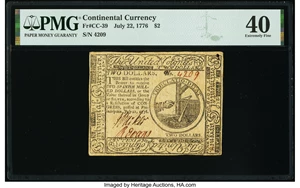 image for: Continental Currency July 22, 1776 $2 PMG Extremely Fine 40....