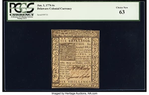 image for: Delaware January 1, 1776 6s PCGS Choice New 63....