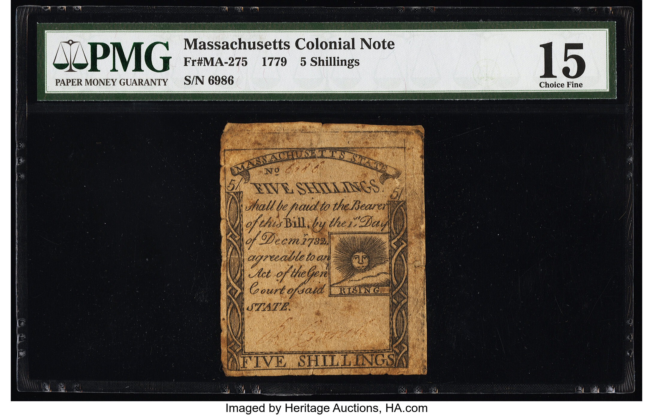 image for: Massachusetts 1779 5s PMG Choice Fine 15....
