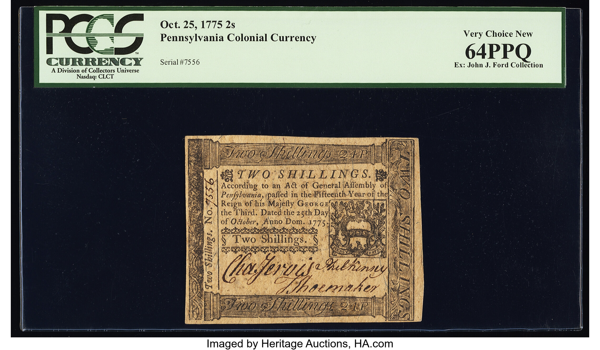 image for: Pennsylvania October 25, 1775 2s PCGS Very Choice New 64PPQ....