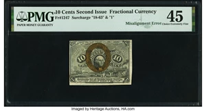 image for: Misaligned Back Printing Error Fr. 1247 10¢ Second Issue PMG Choice Extremely Fine 45....