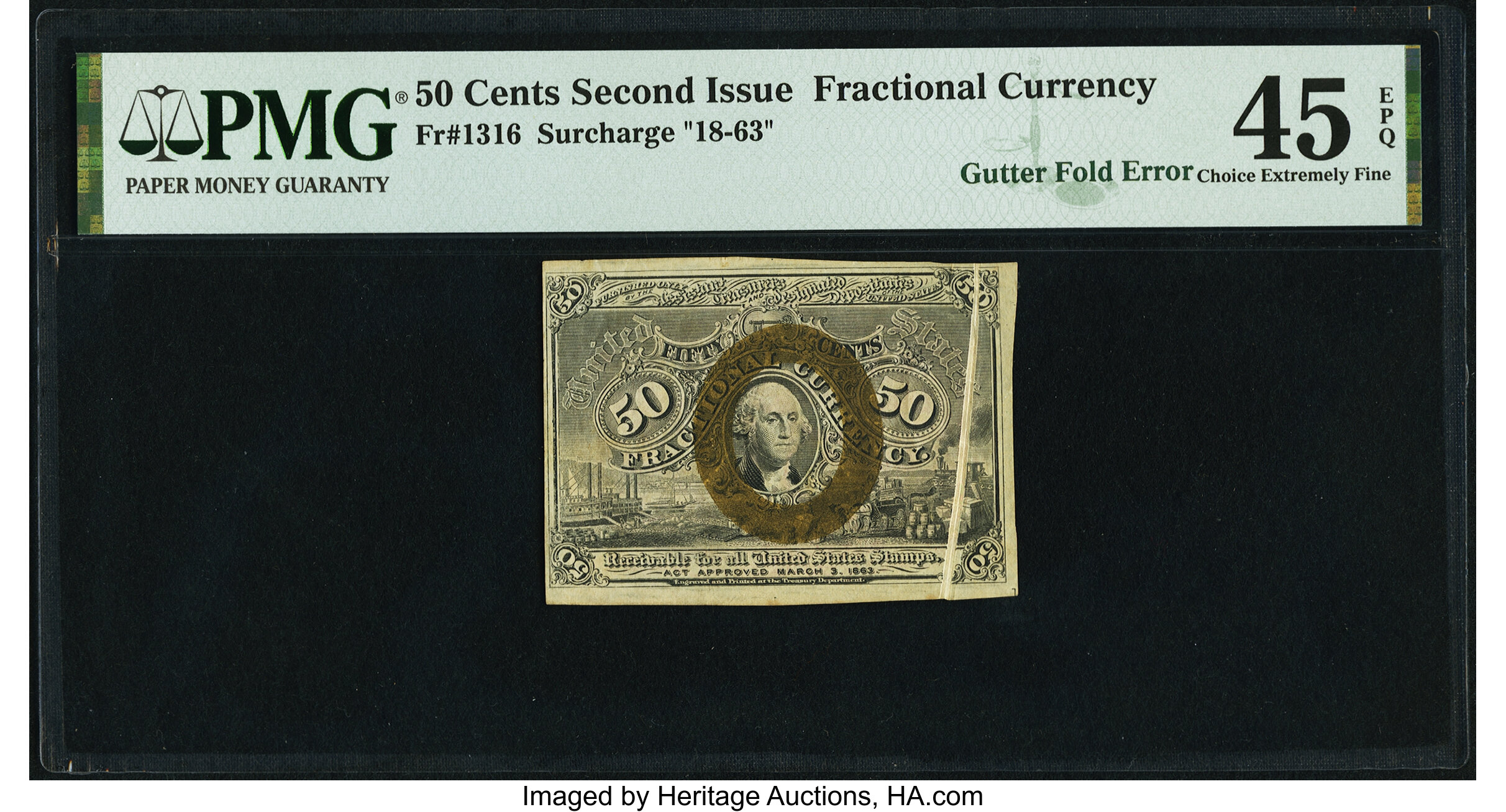 image for: Gutter Fold Error Fr. 1316 50¢ Second Issue PMG Choice Extremely Fine 45 EPQ....
