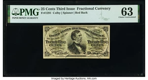 image for: Fr. 1291 25¢ Third Issue PMG Choice Uncirculated 63....